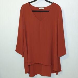 Jade by Jane Rust V-Neck High-Low Tunic 3/4 Sleeve Women's Size 3XL